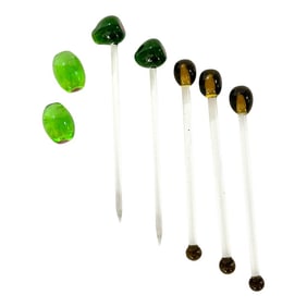 1980s Styled after Murano Art Glass Olive Swizzle Stir Sticks - A Set of 7
