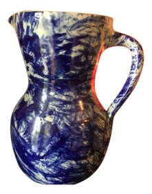 1990s Americana Ceramic Blue and White Pitcher