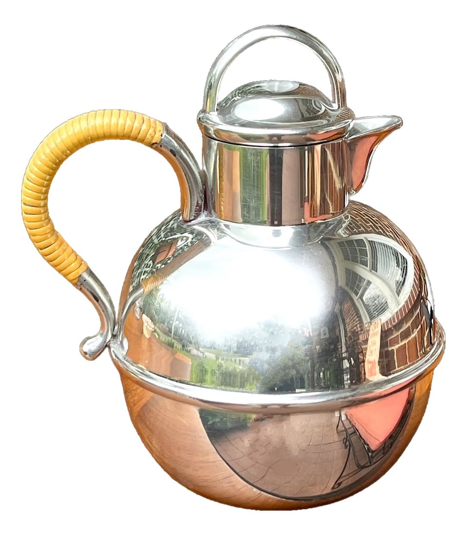 Early 20th Century Hotel Silver Pewter Tea Pot With Rattan Wrapped Handle by Queen Art Brooklyn (1 of 8)