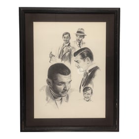 1976 Glen Fortune Banse Portait of Clark Gable Lithograph Print Framed