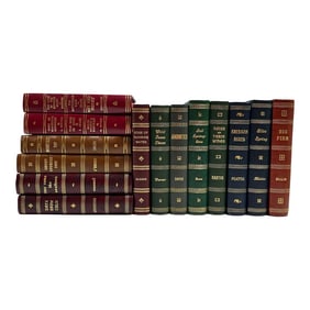 Decorative Books - Set of 14 Red, Blue, Green, Brown and Gilt Masculine Library