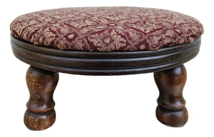 Antique Round Burgundy and Gold Footstool