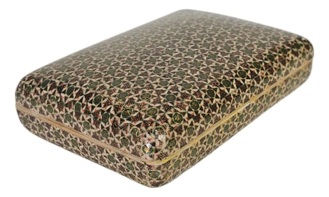 Moorish- Arabic Micro Mosaic Inlaid Hardwood Jewelry Box With Geometric Star Motifs 5.5"