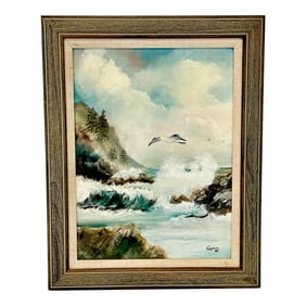 Mid-Century Impressionist Coastal Seascape Original Oil Painting, “Old North