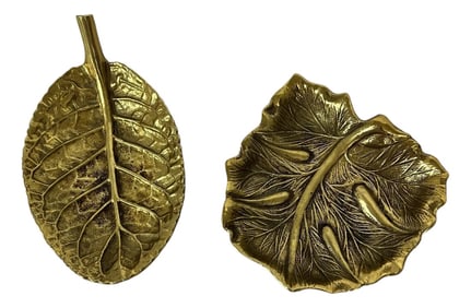 Vintage Virginia Metalcrafters Brass in Leaf Catchall - A Pair