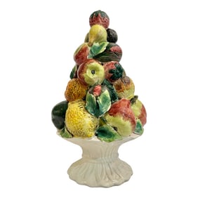 Mid 20th Century Italian Ceramic Fruit Basket Topiary Centerpiece