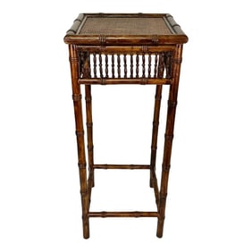 1980s Vintage Coastal Boho Chic Wicker Top & Faux Bamboo Plant Stand