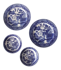 Vintage Japanese Blue Willow Dishes 4 Piece Set