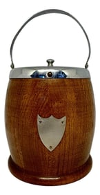Vintage English Oak Biscuit Barrel With Ceramic Insert