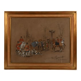 Framed Signed De Marcillac "Awaiting the Signal" Watercolor