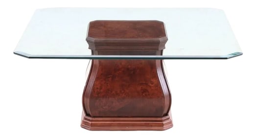 Vintage Sherrill Furniture Contemporary Burl Wood & Beveled Glass Coffee Table