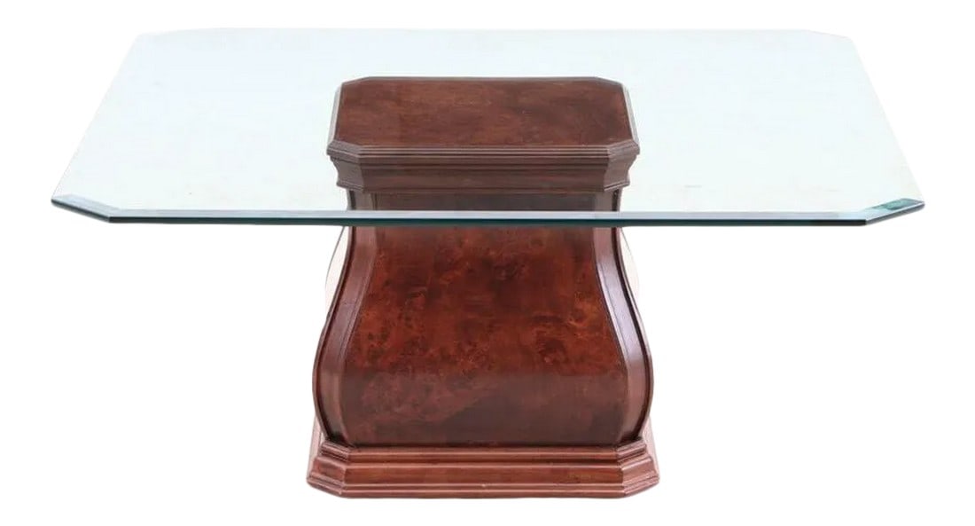 Vintage Sherrill Furniture Contemporary Burl Wood & Beveled Glass Coffee Table (1 of 4)
