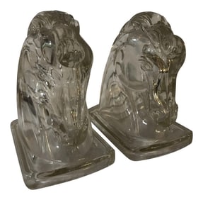 1950s Federal Glass Horse Head Bookends - A Pair