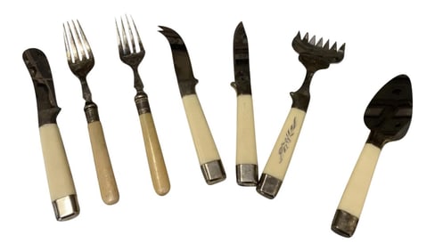 Vintage Bakelite White Cream Flatware Set- 7 Pieces