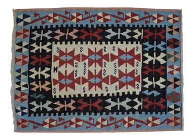 1980s Hand Woven Oushak Kilim Flat Weave Wool Area Rug 2'11" X 4'