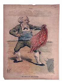 1888 "The Brave Old Bull-Fighter" Lithograph from Puck Magazine