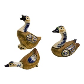 Mexican Hand Painted Colorful Tonala Pottery Ducks - Set of 3
