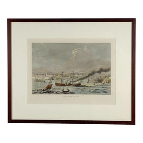 Vintage Hand-Colored Nautical Engraving, Circa 1920, "New York in 1850"