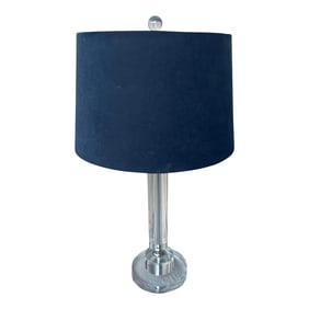 Modern Lucite Cylinder Table Lamp W/Blue Shade