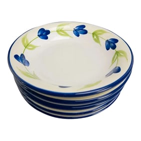 Dansk Verona Dinner Cereal Bowls - Green Leaves/Blue Flowers 9.75" Set of (5)