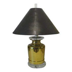 1970s Chapman Brass Lucite Ginger Jar Black Snakeskin Pattern Shade Table Lamp