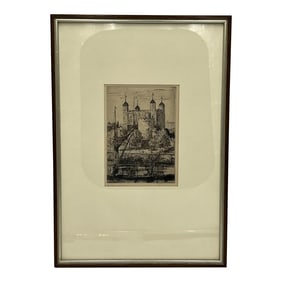 Fred Newman Framed Etching "The Towers of London" Signed