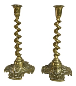 English Brass Twisted Candlesticks - a Pair