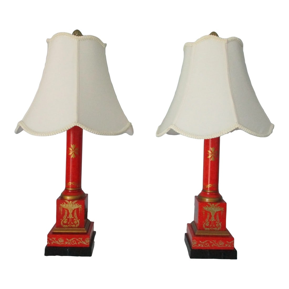 Vintage Tole Column Table Lamps - Gilded and Painted Red (1 of 13)
