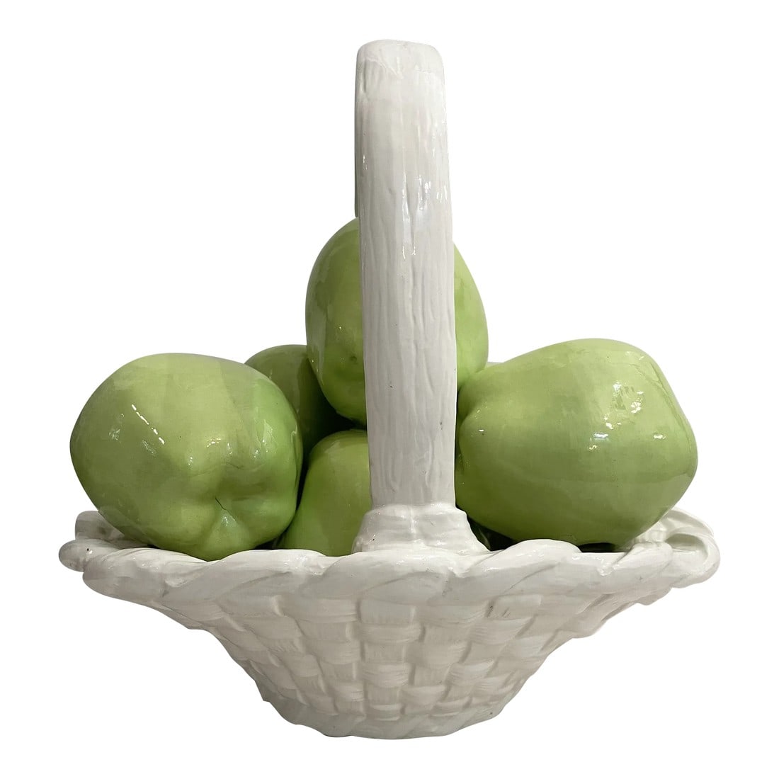 Mid 20th Century White Ceramic Trompe Lâ€™oeil Green Apple Basket (1 of 10)