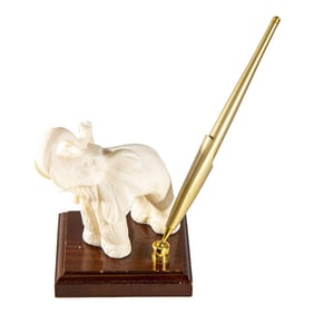Vintage White Elephant Figurine Pen Holder, Jaipur, Rajasthan India
