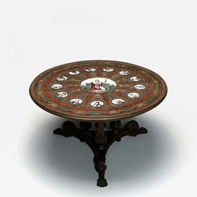 Napoleonic Porcelain Plaque Mounted Center Table, Neoclassical, 1930s, Bronze,