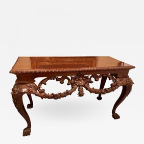 Custom Carved Console Table with Claw Feet and Carved Heads, circa 1940s