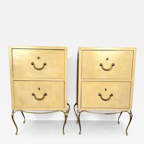 Pair Large Mid-Century French Parchment Commodes, Chests or Cabinets, 1950s