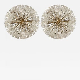 Pair of Mid-Century Modern Austrian Circular Chandeliers, Brass and Glass, 1960s