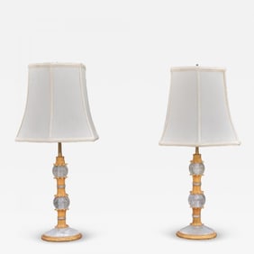 Hollywood Regency Style, Gilt Metal, Rock Crystal, Table Lamps, France, 1940s