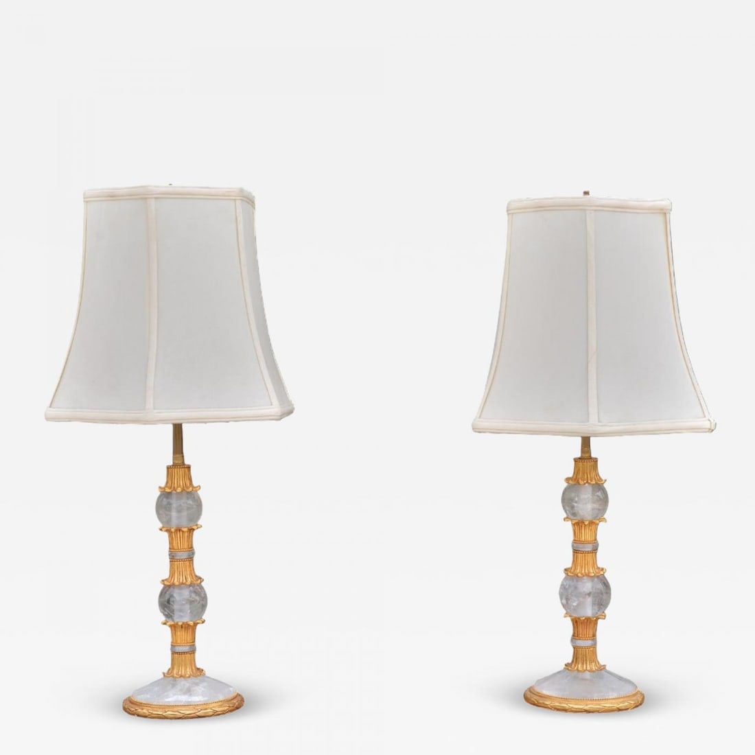 Hollywood Regency Style, Gilt Metal, Rock Crystal, Table Lamps, France, 1940s (1 of 8)