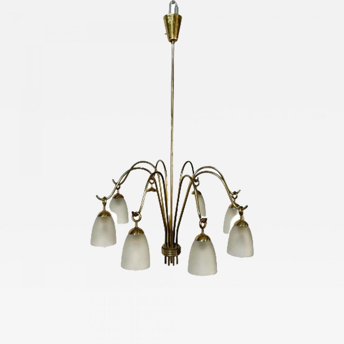 Angelo Lelli, Arredoluce, Italian Mid-Century Modern, Chandelier, Brass, 1960s: Title: Angelo Lelli, Arredoluce, Italian Mid-Century Modern, Chandelier, Brass, 1960sDescription: Italian Mid-Century Modern Arredoluce Eight Arm Brass Chandelier by Angelo Lelli Modern brass chandeli