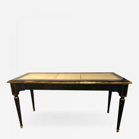 Ebonized Jansen Style Coffee Table with a Greek Key Design and Leather Top