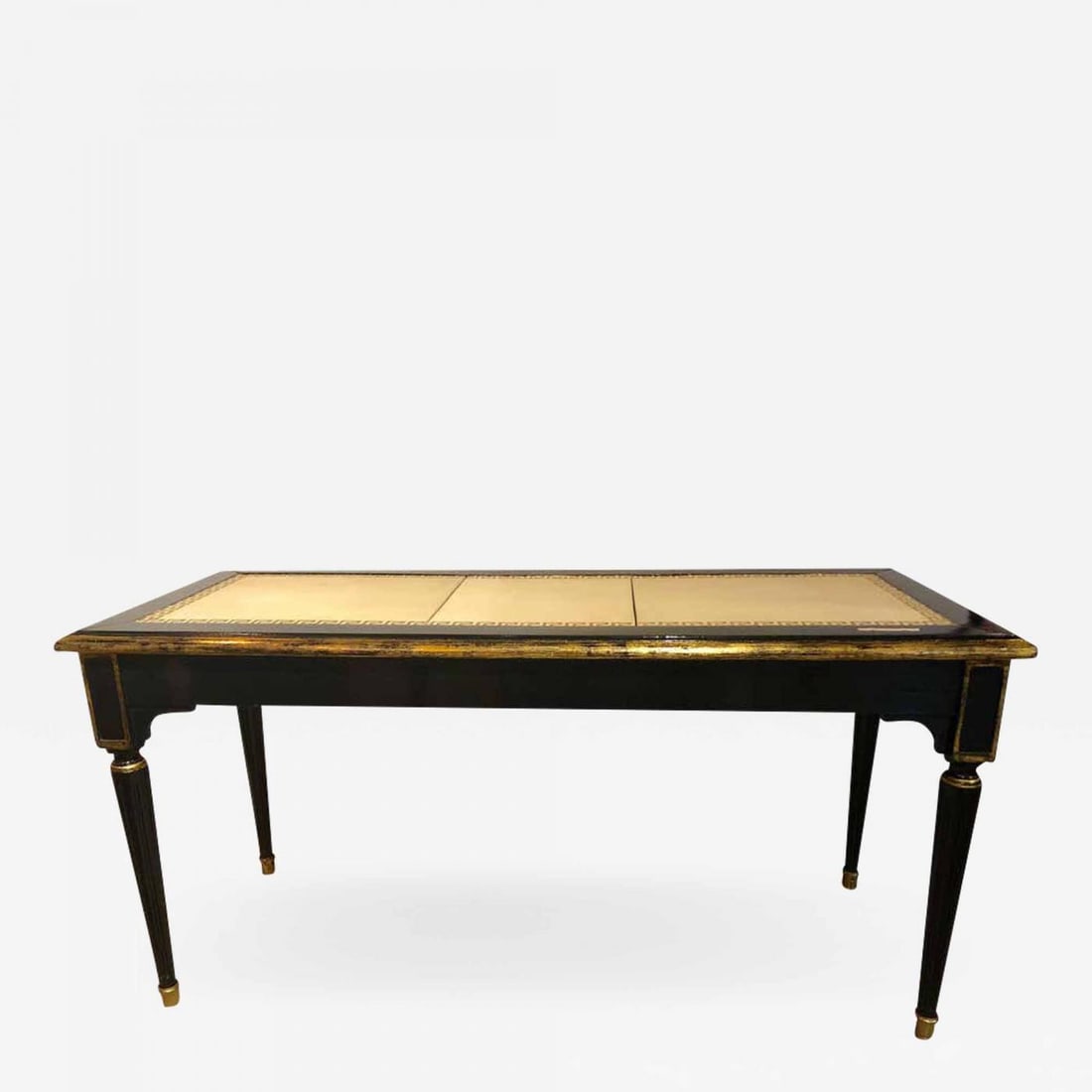 Ebonized Jansen Style Coffee Table with a Greek Key Design and Leather Top (1 of 11)