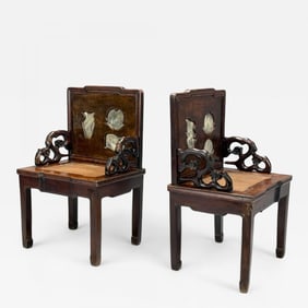Qing Dynasty Style, Hardwood, Cane, Marble, Chinese Armchairs, China, 19th c.