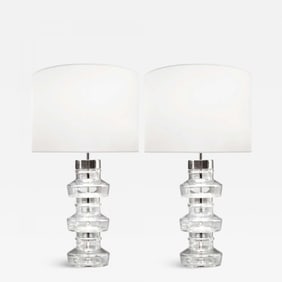 Carl Fagerlund, Swedish Modern, Nickel, Glass, Table Lamps, Sweden, 1980s