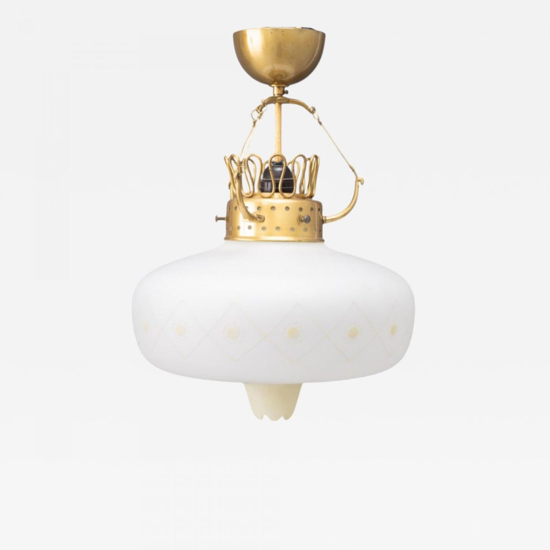 Swedish Modern, Opal Glass, Patinated Brass, Pendant Light, Sweden, 1940s (1 of 5)