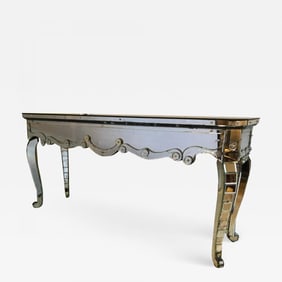 Hollywood Regency Mirrored Console with Applied Decoration and Cabriolet Legs