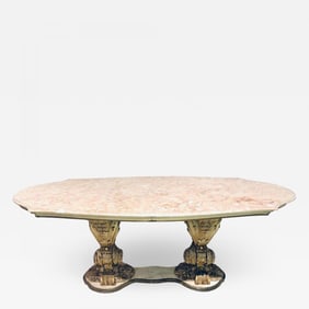 Palatial Italian Carved and Painted Base Marble Top Center or Dining Table