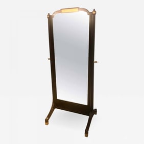 Jansen Fashioned Chavel Ebonized Floor Chevel Mirror with Bronze Mounts