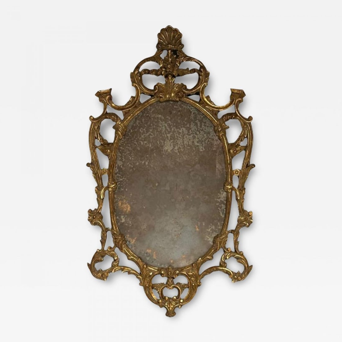 Italian Rococo Giltwood Wall or Console Mirror, Distressed (1 of 7)