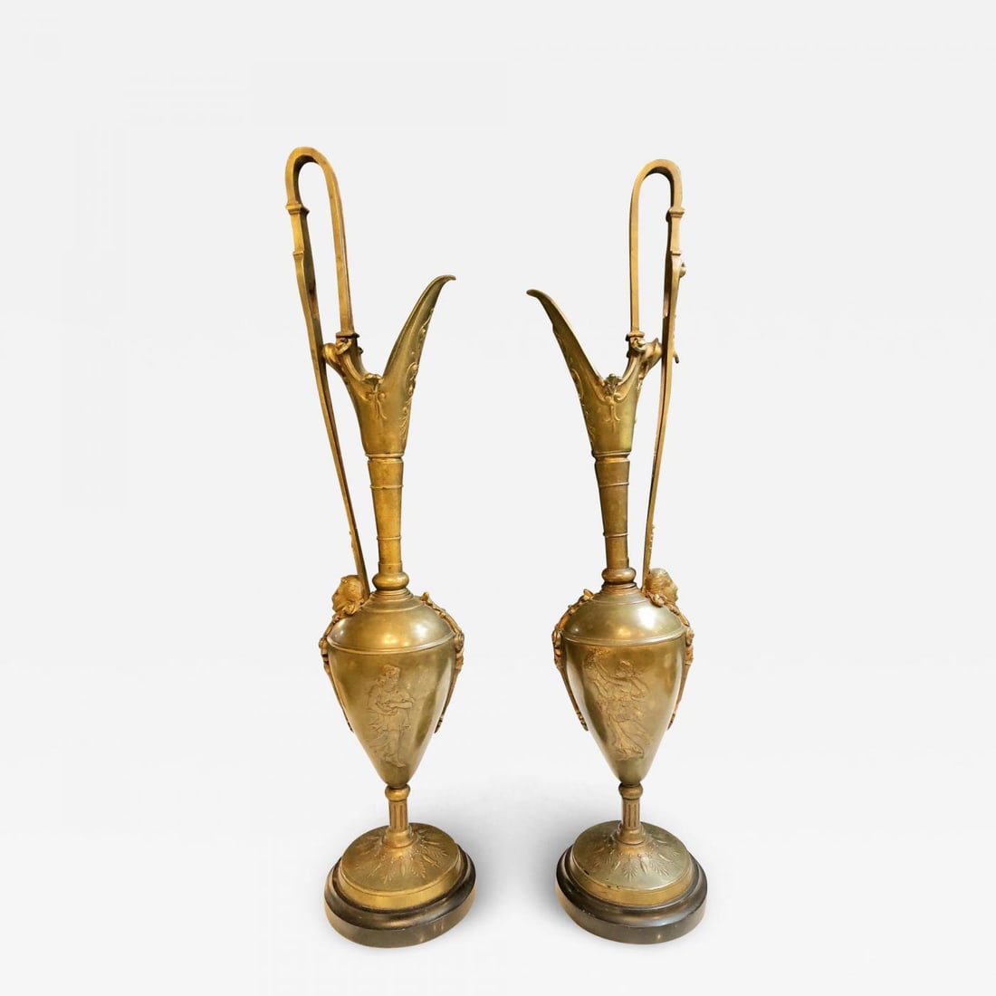 Pair of Classical Figural Bronze Neoclassical Ewers, 19th Century (1 of 10)