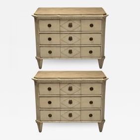 Gustavian, Swedish Commodes, Beige Paint Distressed, Brass, Sweden, 19th C.
