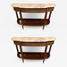 Pair of Jansen Style Marble-Top Bronze Mounted Consoles