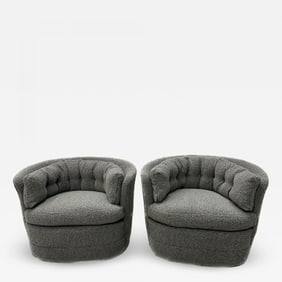 Mid-Century Modern Style Swivel, Rolling Lounge Chairs, Baughman Style, Boucle